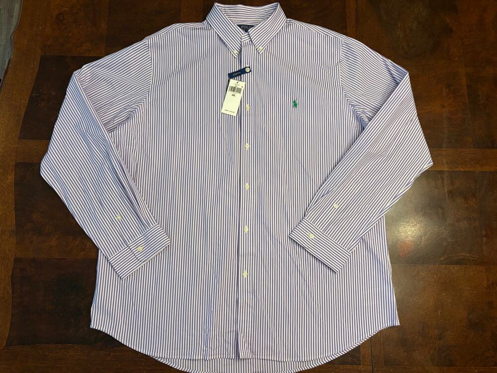NWT Polo Ralph Lauren Stretch Button Down XXL 18.5 Purple White Stripe